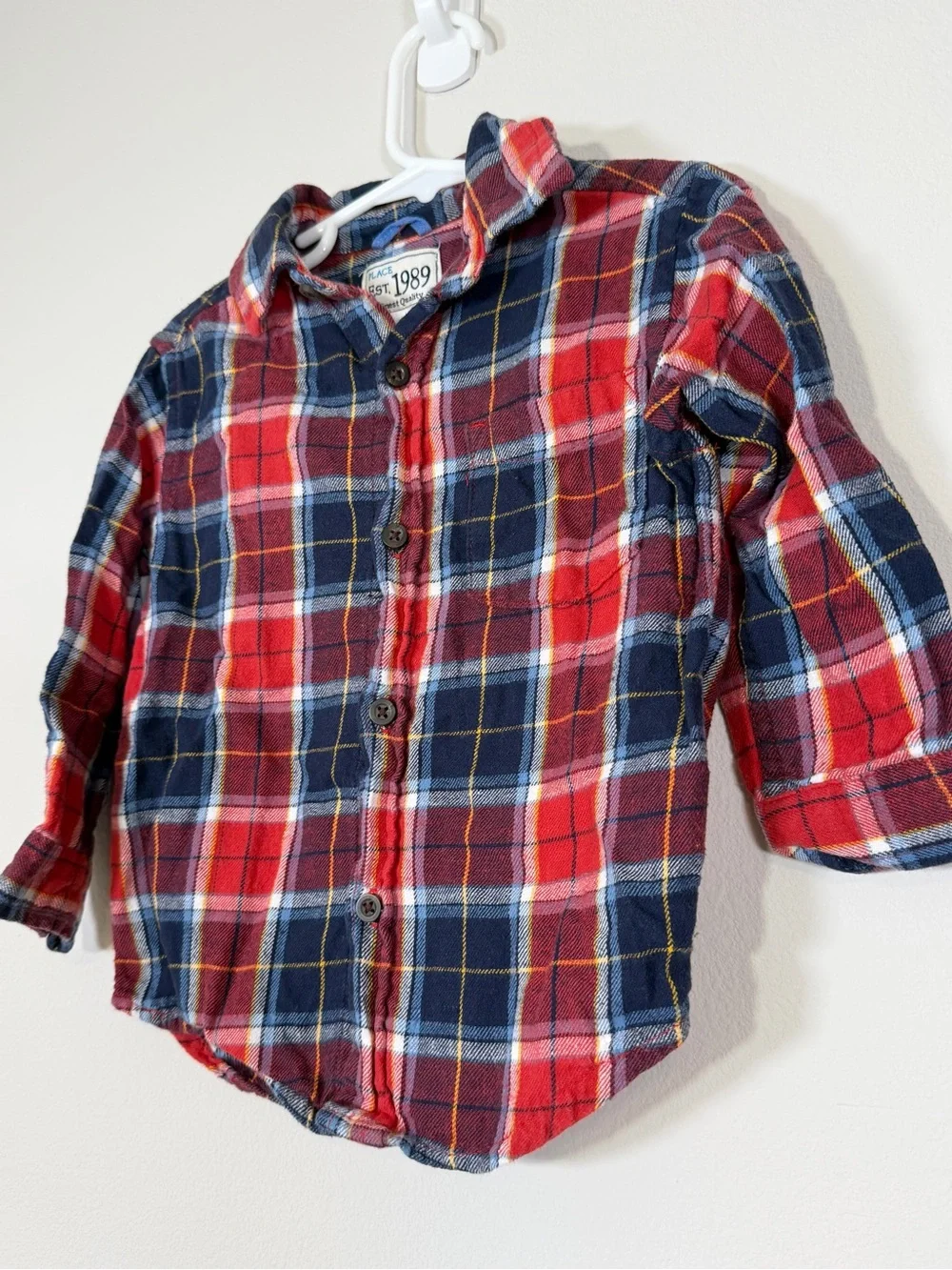 Children Place Shirt Red Navy Blue Plaid Button-Down Flannel Fall Toddler Boy 3T